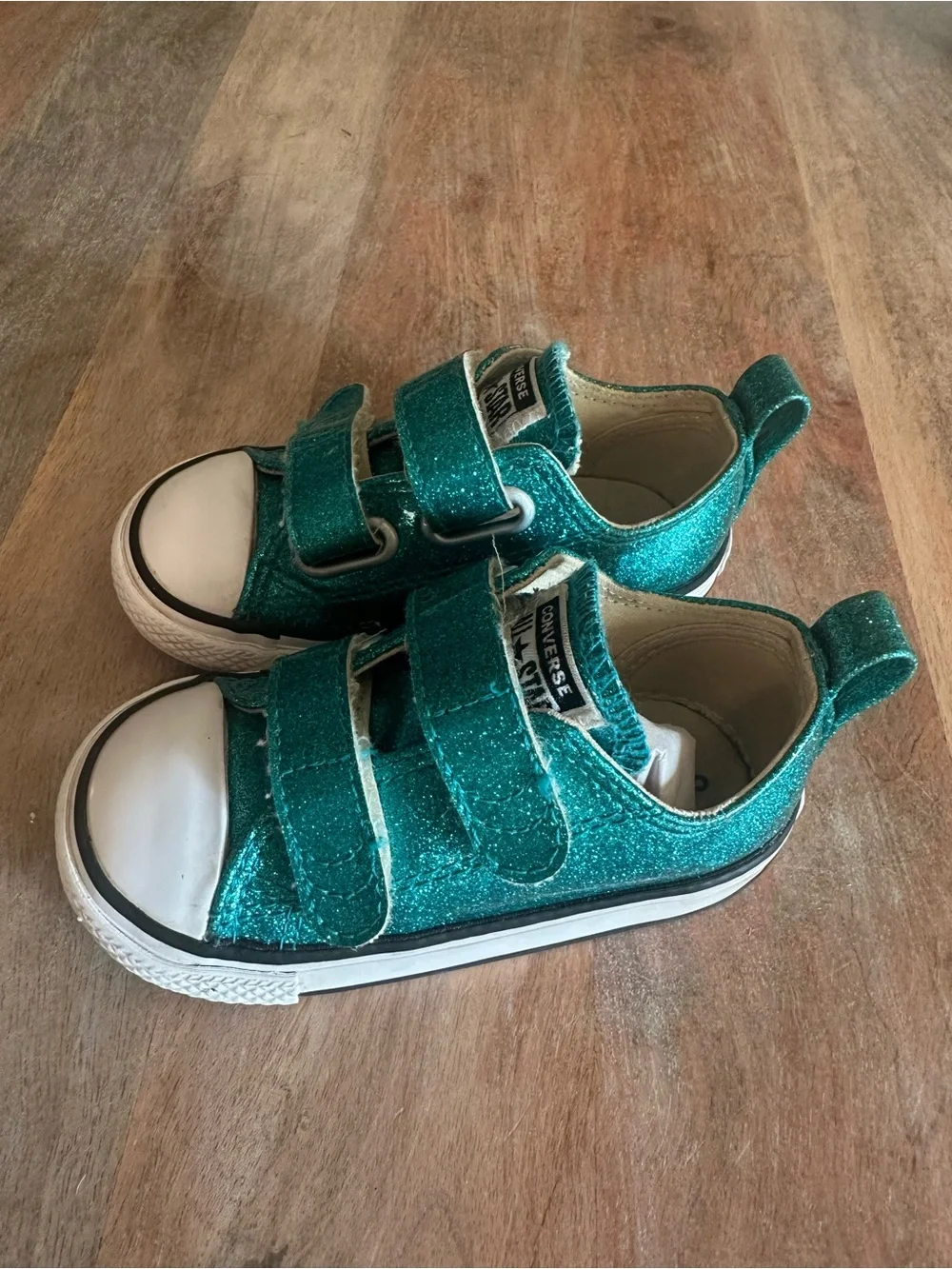 Converse Chuck Taylor All Star Toddler Girls Teal Glitter Double Strap Sneakers